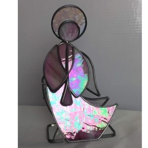 Pink Marbled Stained Glass Angel Sun Catcher